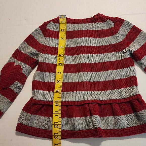 Baby Gap Girl 12-18 m  Red & Gray Striped Knit Cardigan  Heart Elbow Patches - Picture 7 of 8